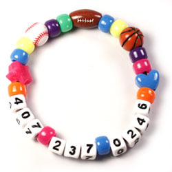 Phone number bracelet - Pastel numbers on white beads